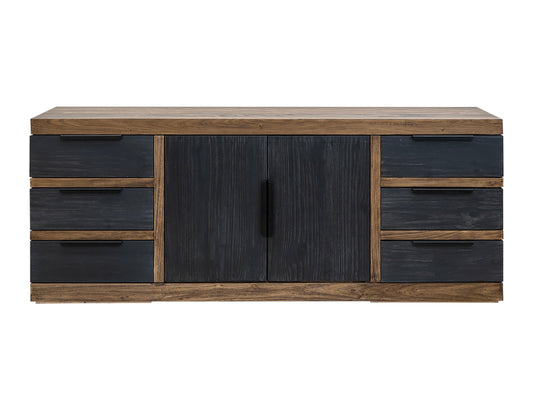 6 Drawer 2 Doors Console - Satin Black and Brown