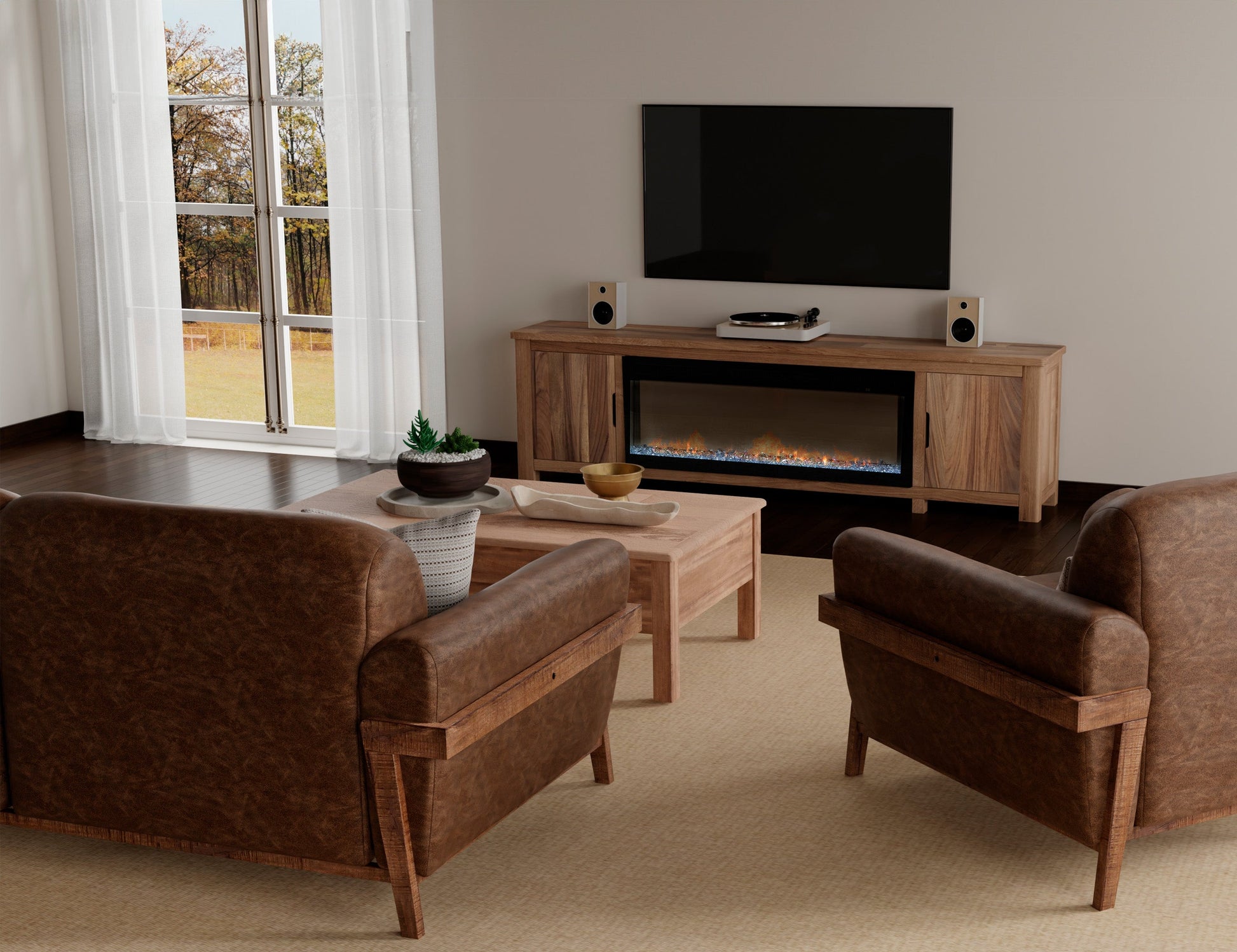 2 Door Fireplace TV Stand - Brown Cappuccino