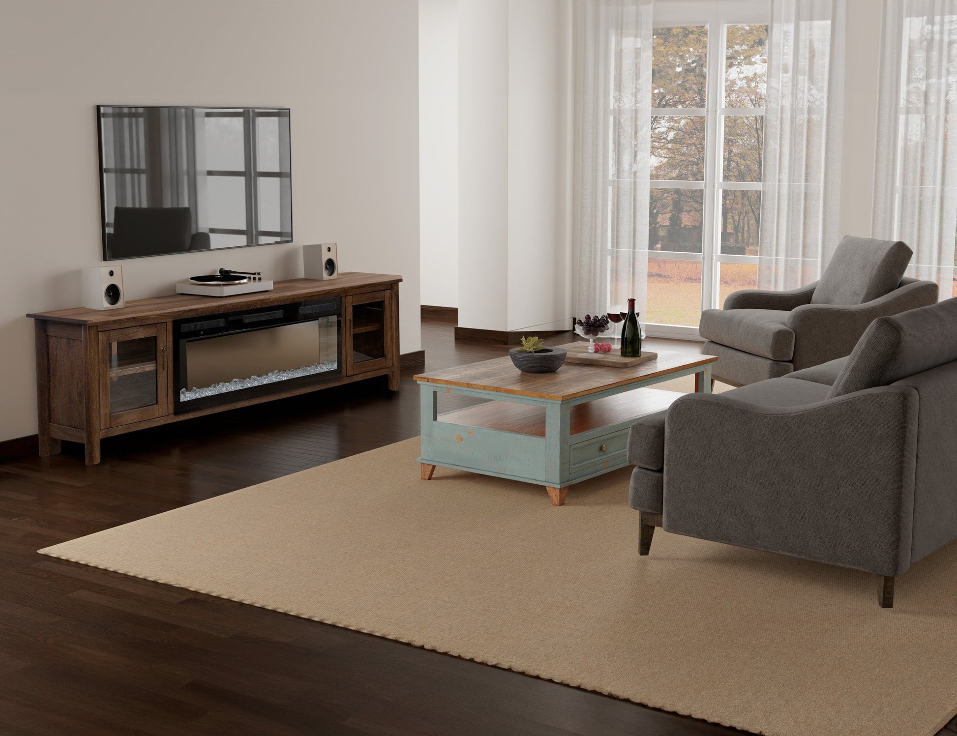 2 Door Fireplace TV Stand - Towny Brown