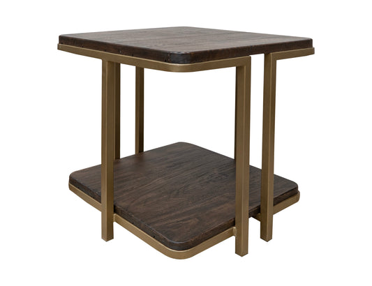 Metal Base End Table - Mahogany Brown