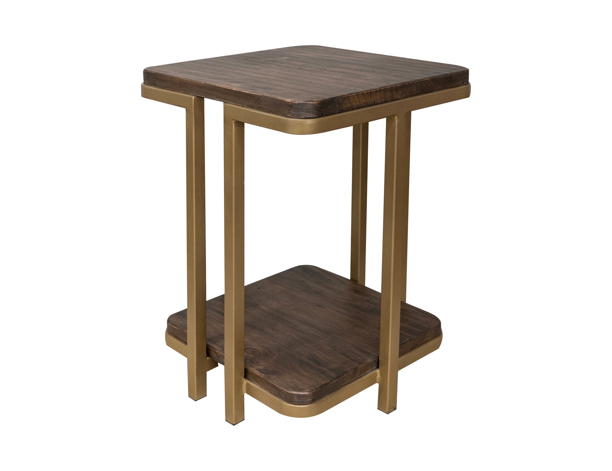 Metal Base Chairside Table - Mahogany Brown