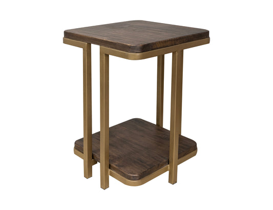 Metal Base Chairside Table - Mahogany Brown