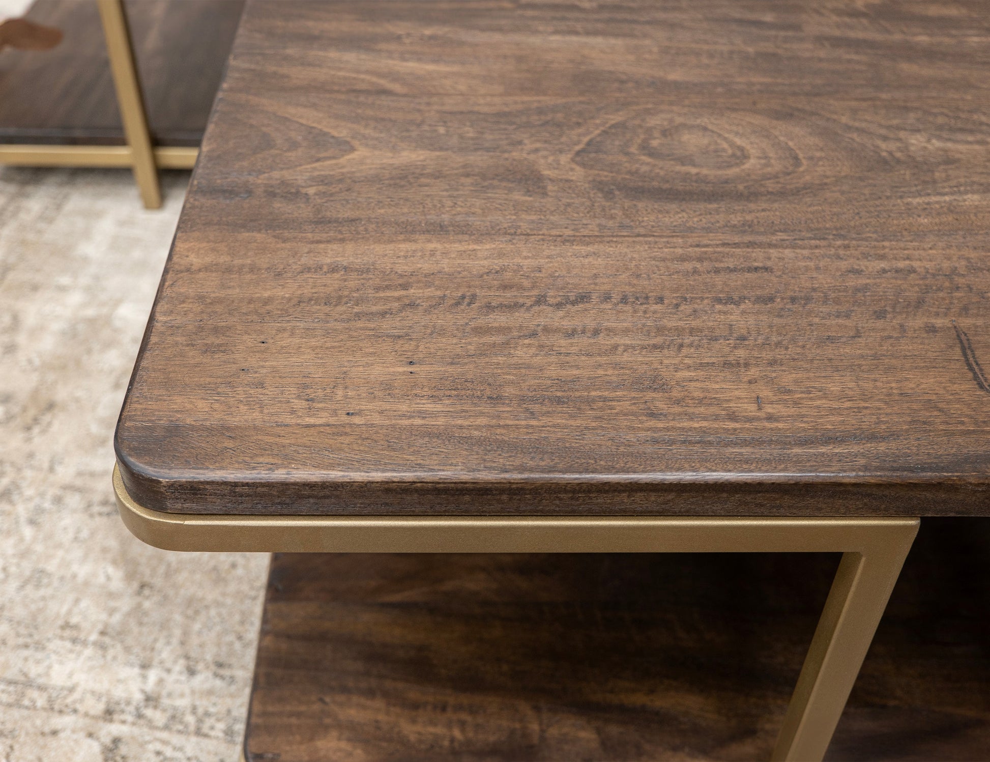 Metal Base Chairside Table - Mahogany Brown