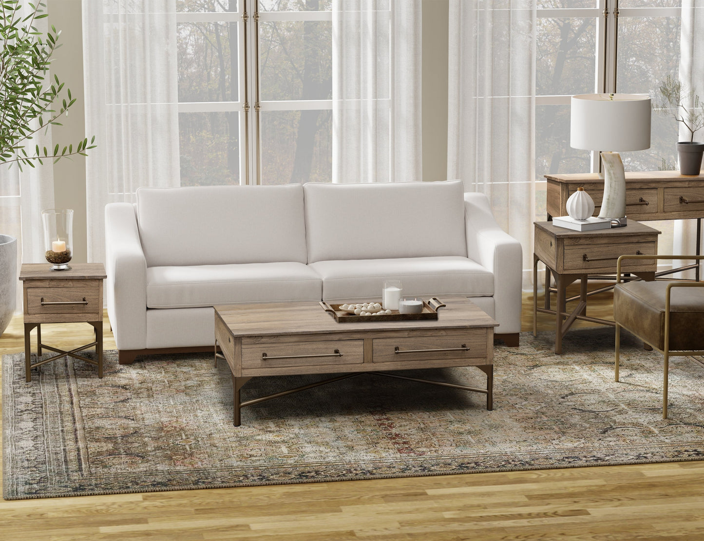 Metal Base Chairside Table - Sepia brown