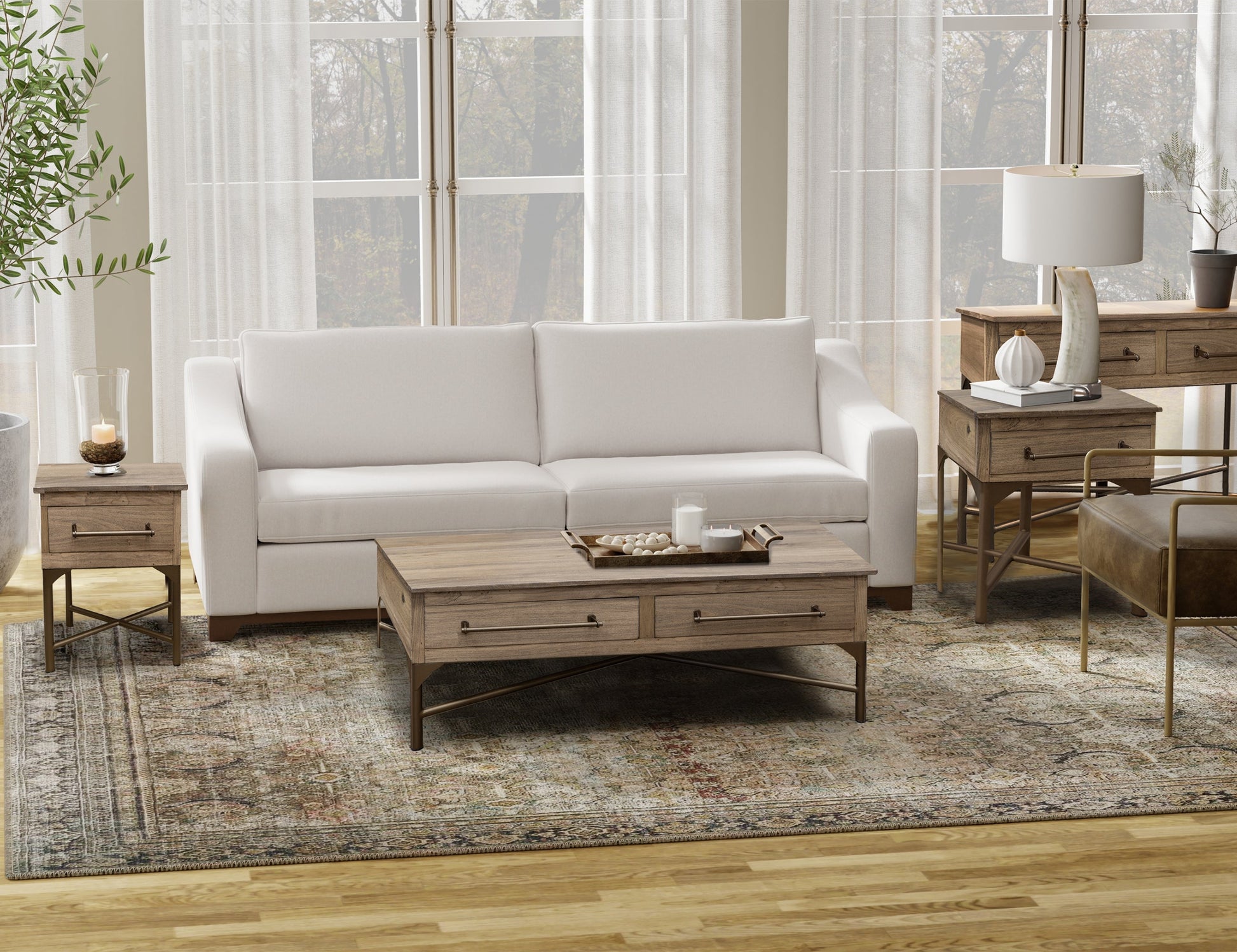 Metal Base Chairside Table - Sepia brown
