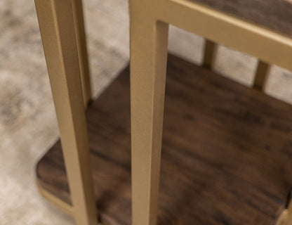 Metal Base Chairside Table - Mahogany Brown