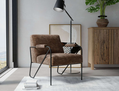 Wooden Frame & Metal Base, Armchair - Chocolate Brown