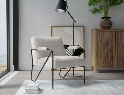 Wooden Frame & Metal Base, Armchair - Ivory