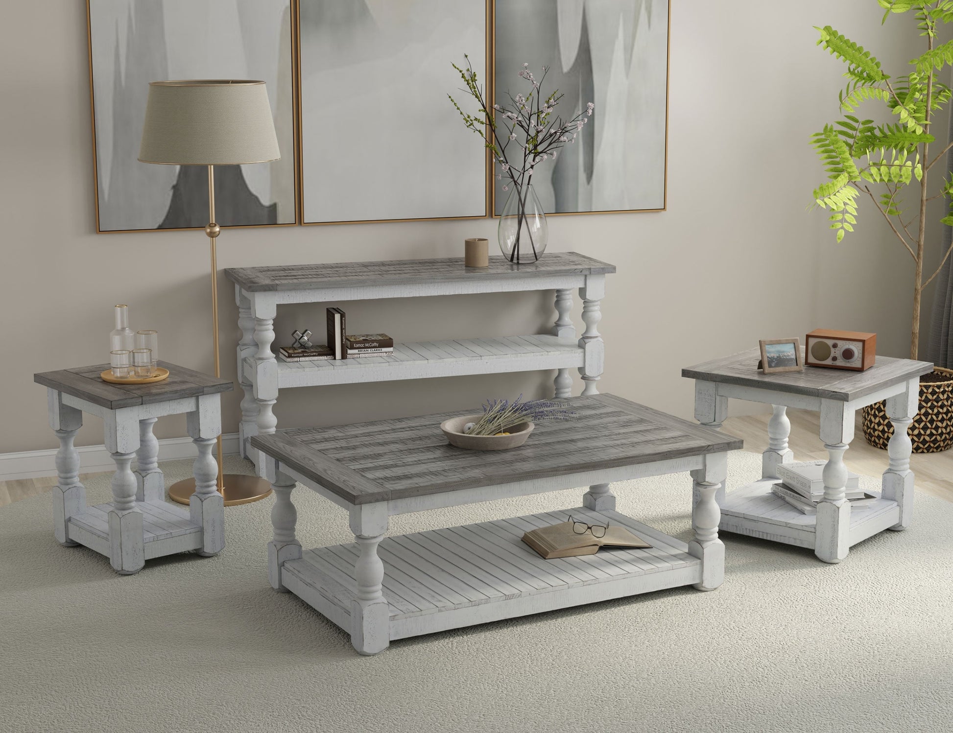 Chairside Table - Antiqued Ivory & Weathered Gray