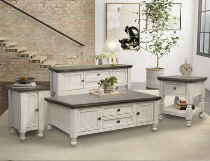 1 Door Chairside Table - Antiqued Ivory & Weathered Gray