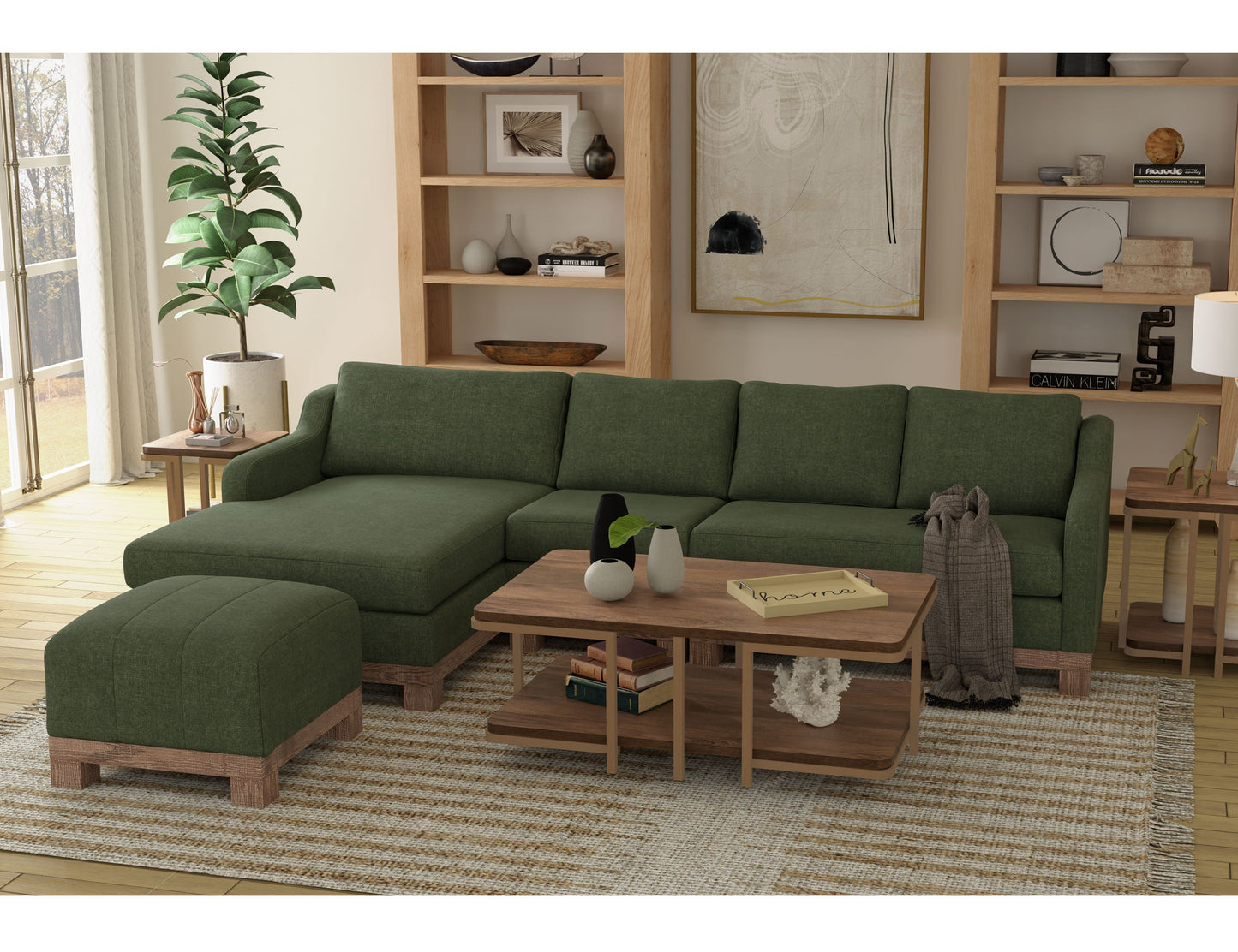 Wooden Frame & Base, Sectional - Olive Green
