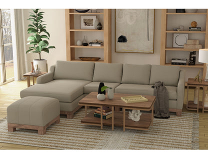 Wooden Frame & Base, Upholstered Square Ottoman - Almond Gray