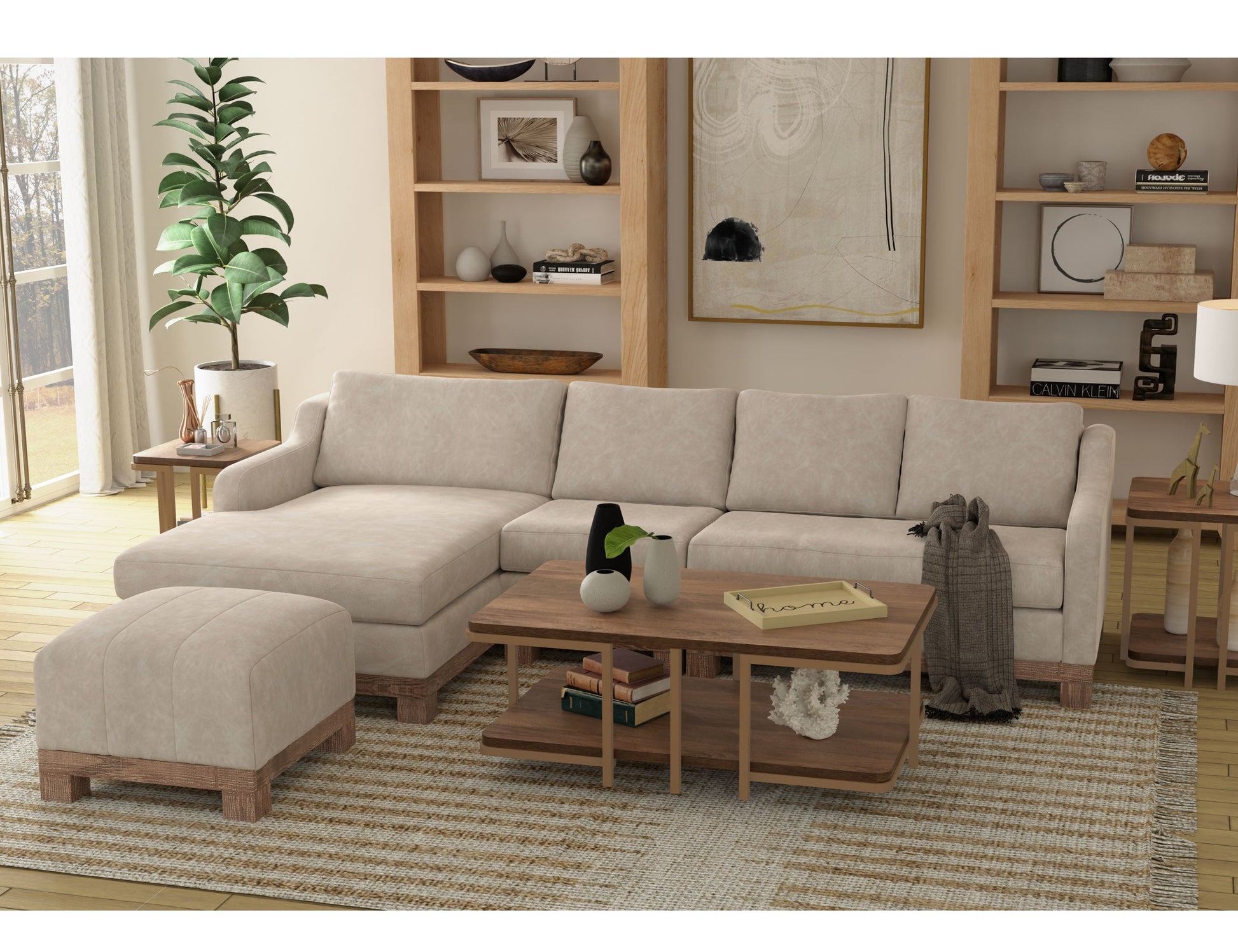 Wooden Frame & Base, Sectional Left Chaise - Ivory