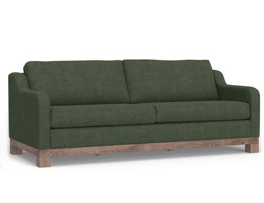 Wooden Frame & Base, Two-Cushion Sofa - Olive Green