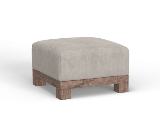 Wooden Frame & Base, Upholstered Square Ottoman - Ivory
