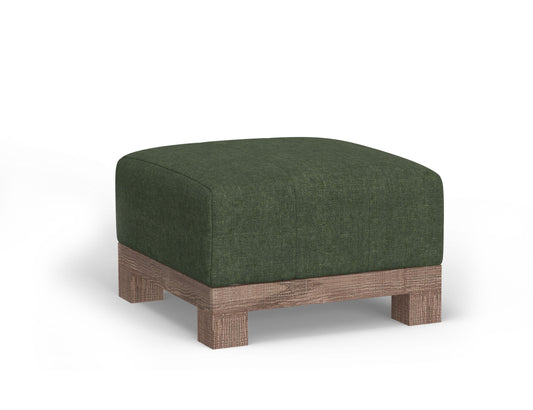 Wooden Frame & Base, Upholstered Square Ottoman - Olive Green