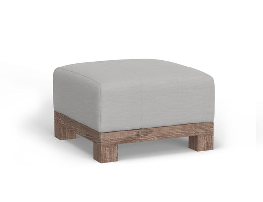 Wooden Frame & Base, Upholstered Square Ottoman - Ecru Beige