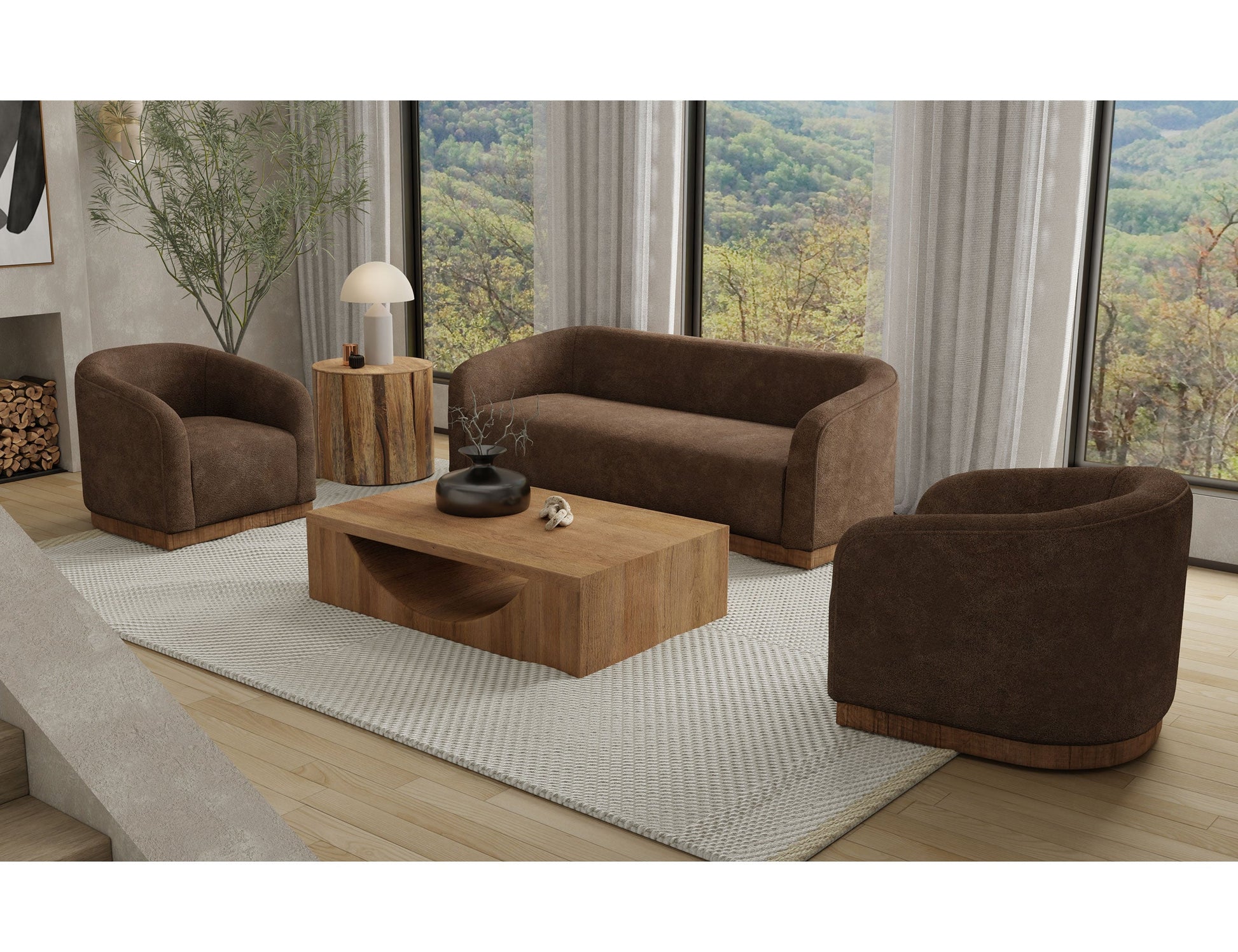 Wooden Frame & Base, Armchair - Chocolate Brown