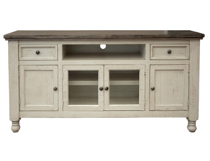 2 Drawer 4 Doors 70" TV Stand - Antiqued Ivory & Weathered Gray