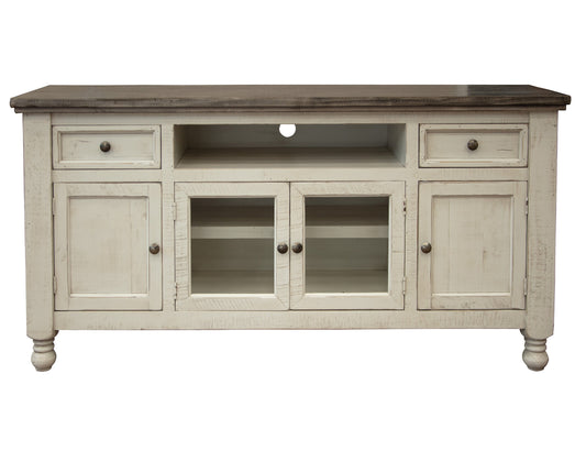 2 Drawer 4 Doors 70" TV Stand - Antiqued Ivory & Weathered Gray