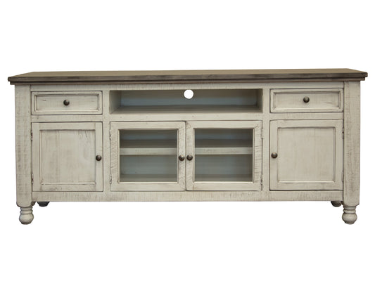2 Drawer 4 Doors 80" TV Stand - Antiqued Ivory & Weathered Gray