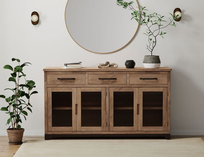 3 Drawer 4 Glass Doors Console - Brown Cappuccino