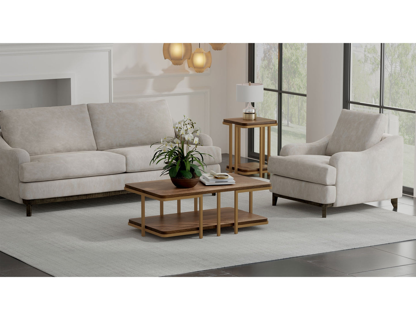 Wooden Frame & Base, Armchair - Ivory