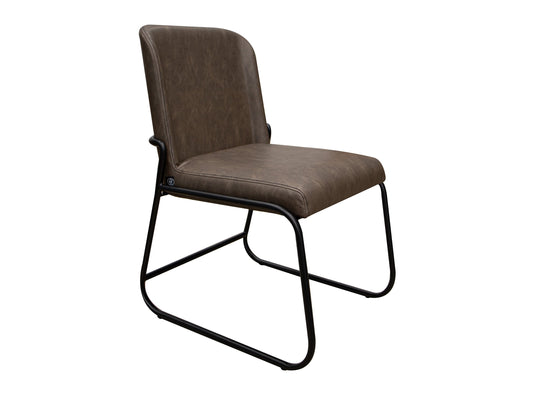 Wooden Frame & Metal Base, Upholstered Chair - Chocolate Brown