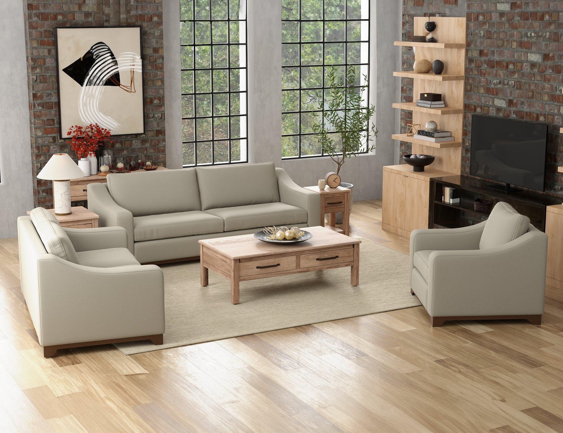 Wooden Frame & Base, Sofa - Almond Gray