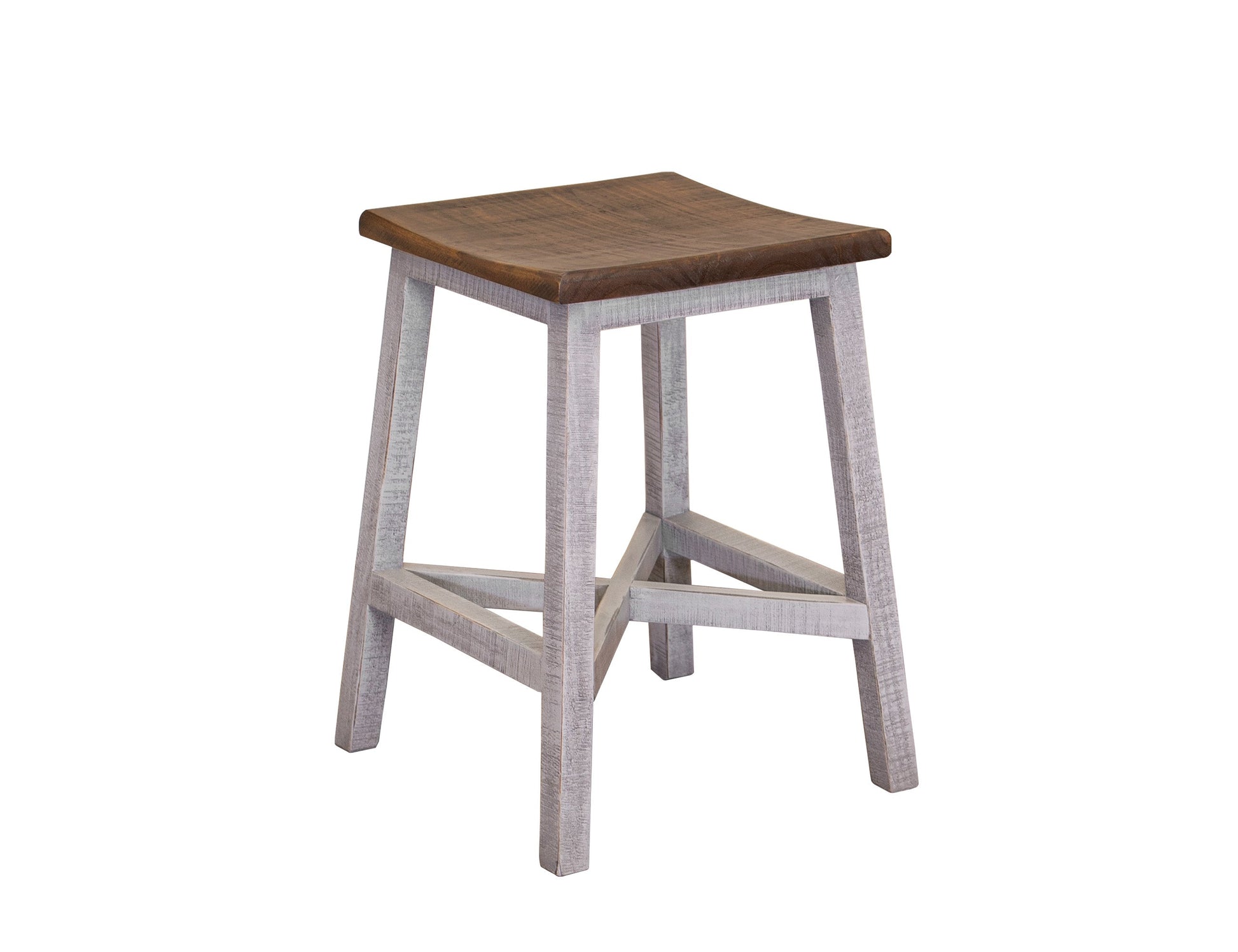 24" Wooden Stool - Light Gray & Brown