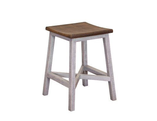 24" Wooden Stool - Light Gray & Brown