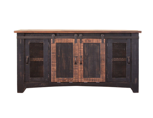 2 Sliding Doors, 2 Mesh Doors 60" TV Stand - Black & Medium Brown