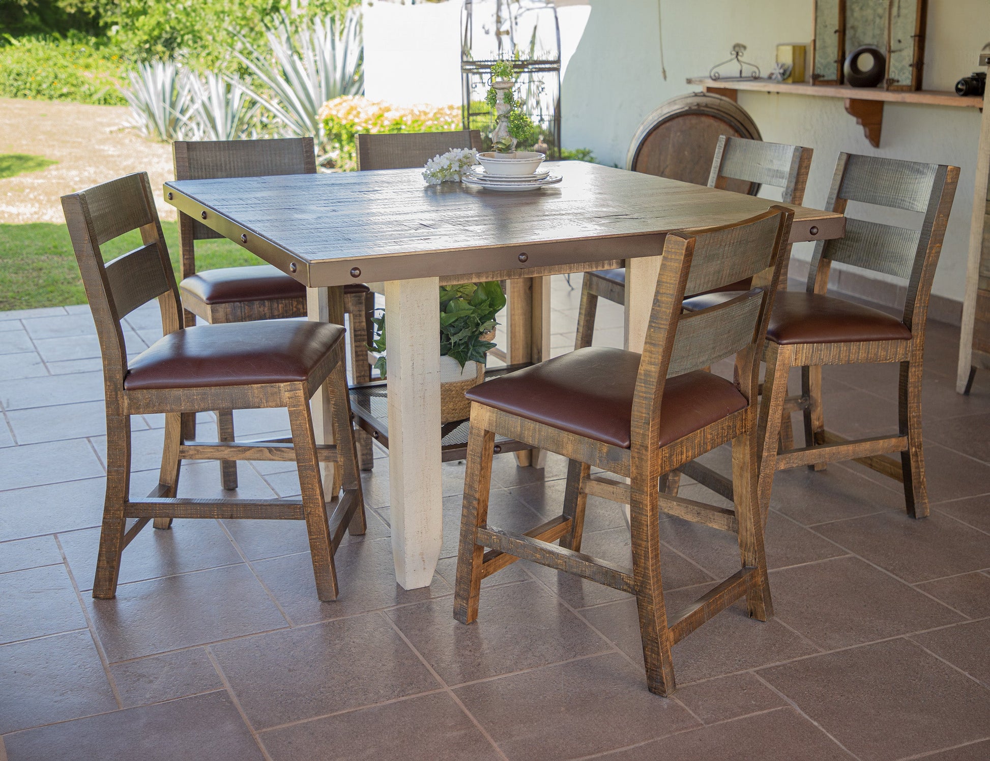 Faux Leather Seat 24" Barstool - Multicolor