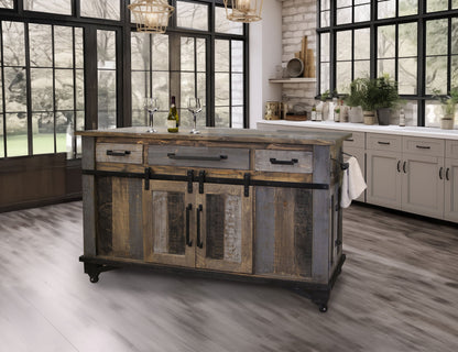 3 Drawer 6 Doors Kitchen Island - Two Tone Gray & Brown