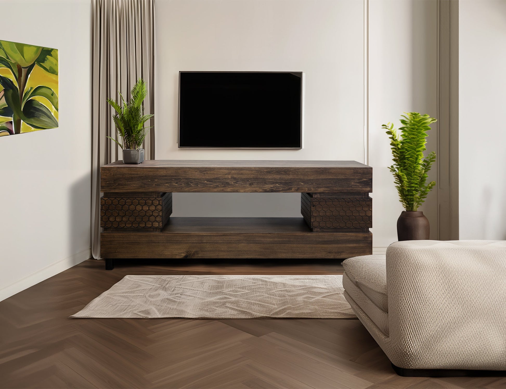 2 Drawers TV Stand - Barrel Brown