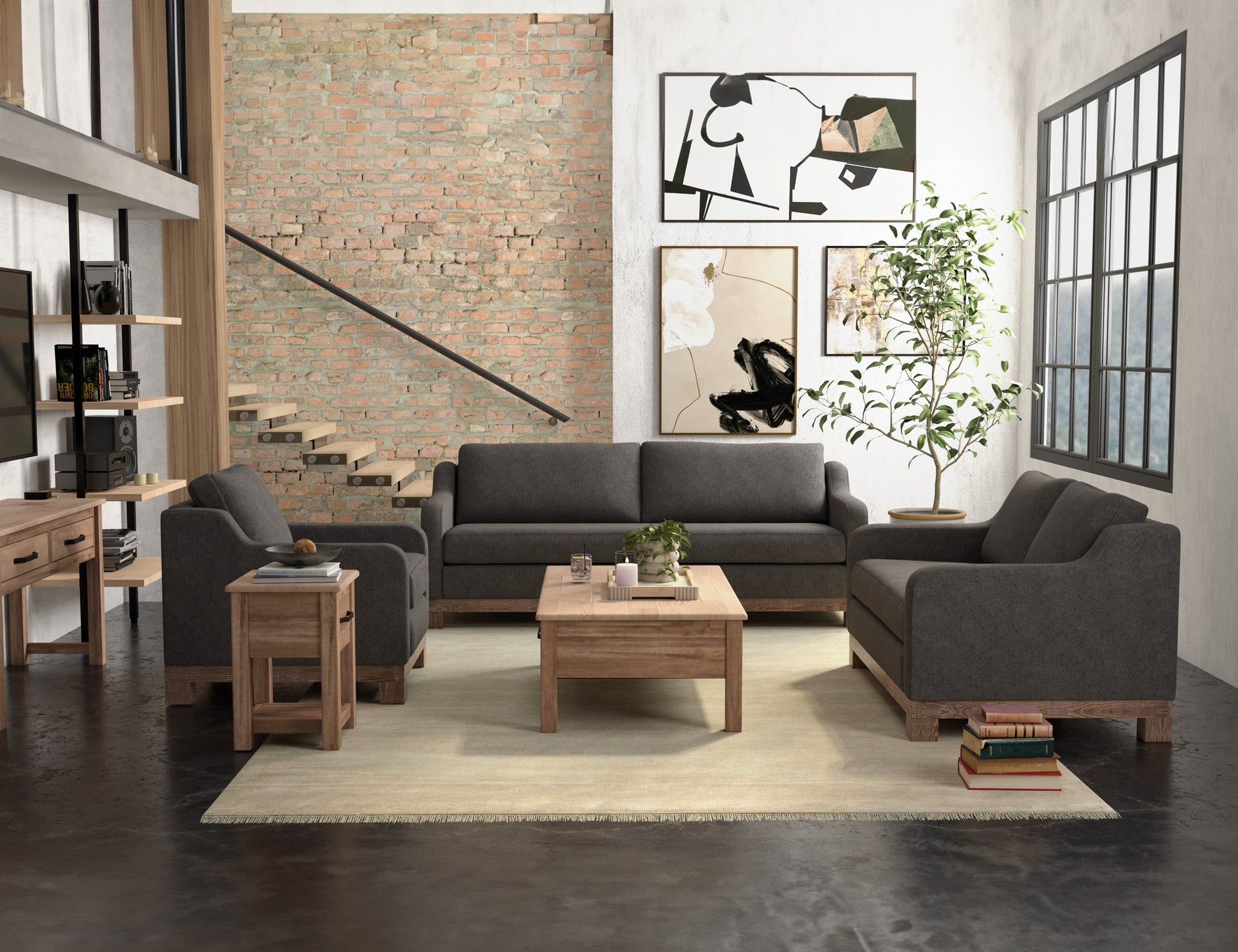 Wooden Frame & Base, Armchair - Iron Gray