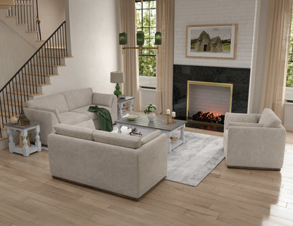 Wooden Frame & Base, Armchair - Ivory