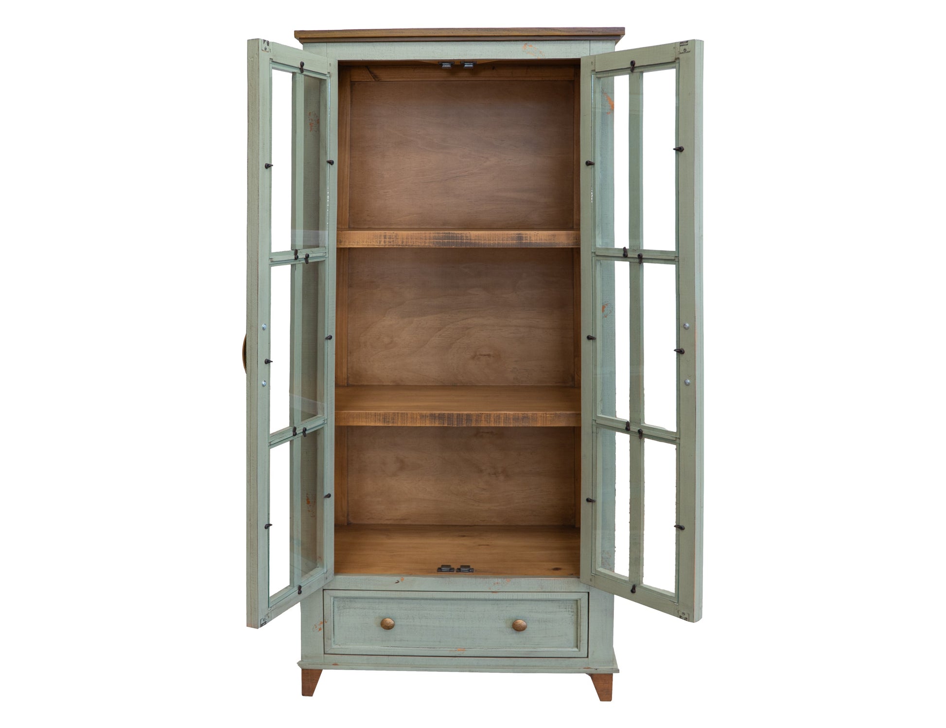 1 Drawer, 2 Glass Doors Cabinet - Sage Green