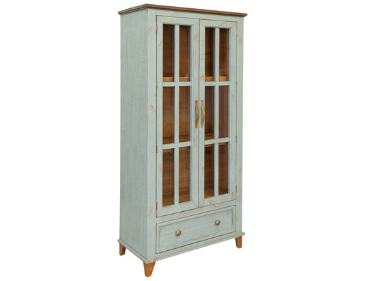 1 Drawer, 2 Glass Doors Cabinet - Sage Green