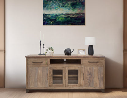 2 Drawer 2 Door 2 Glass Door 70" TV Stand - Brown Cappuccino