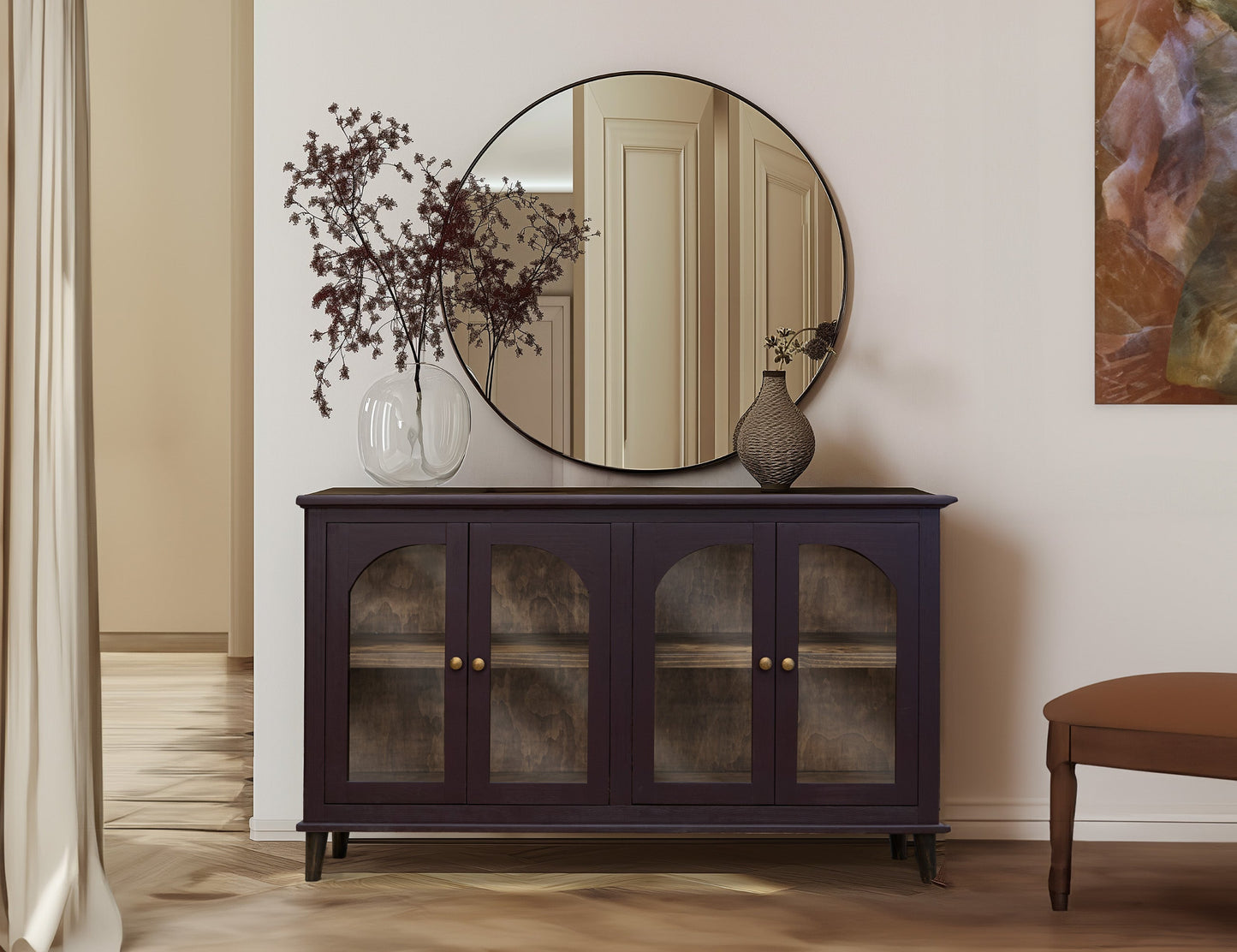 4 Glass Doors Console - Merlot Red
