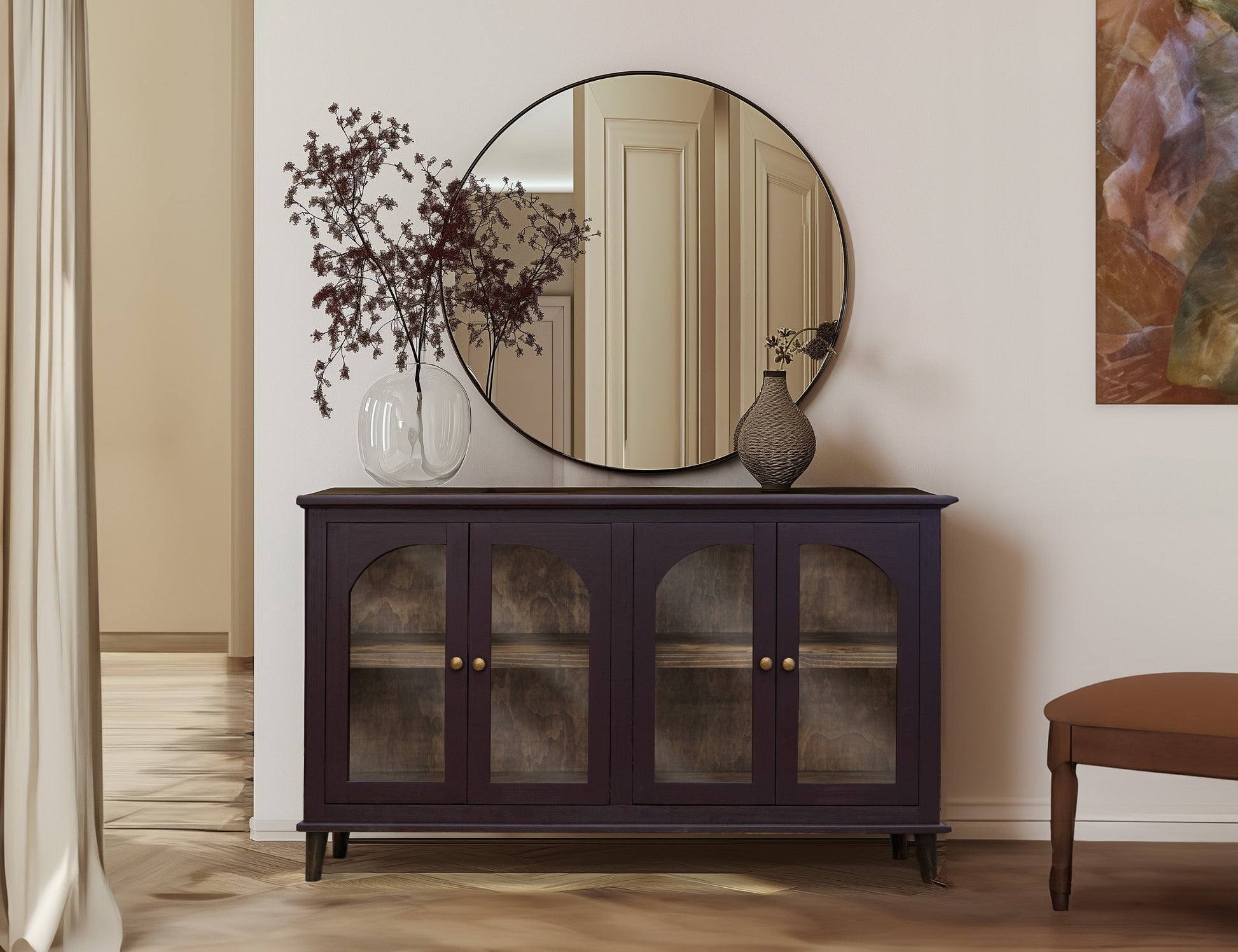 4 Glass Doors Console - Merlot Red