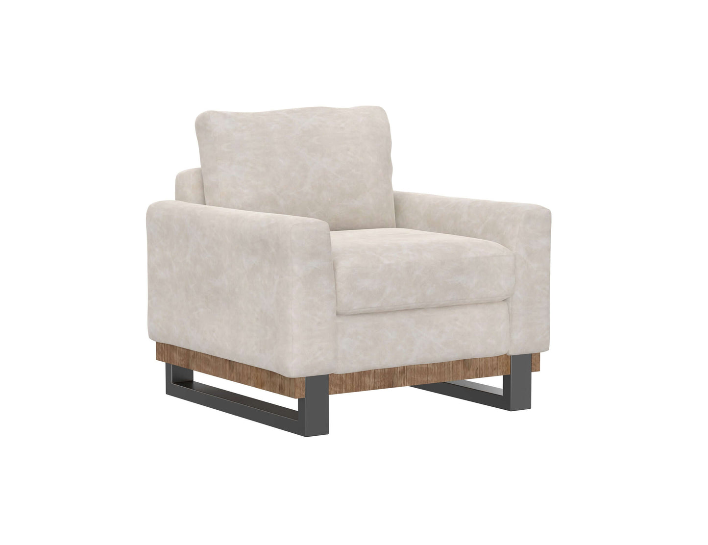 Metal & Wood Base, Armchair - Ivory