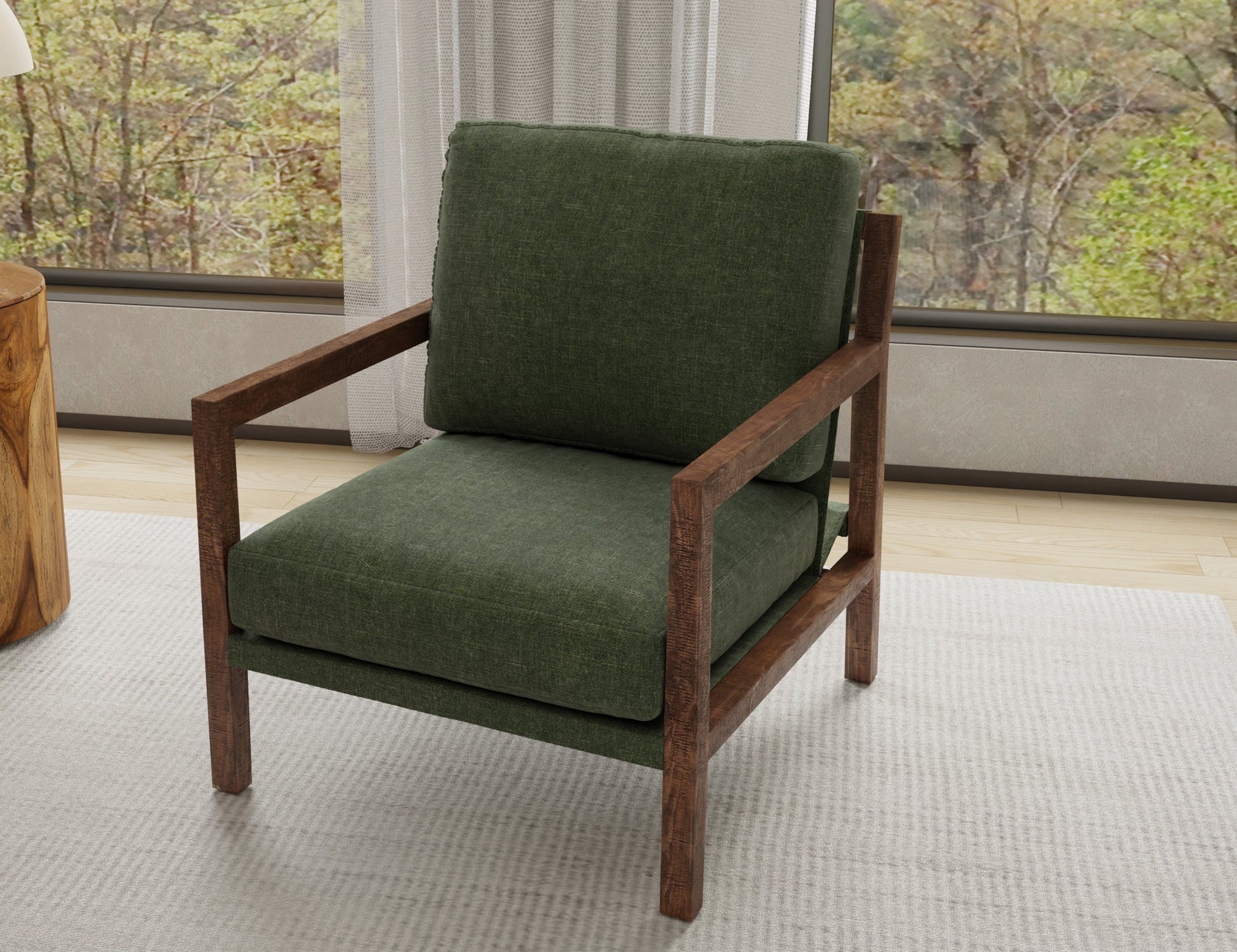 Wooden Frame, Armchair - Olive Green