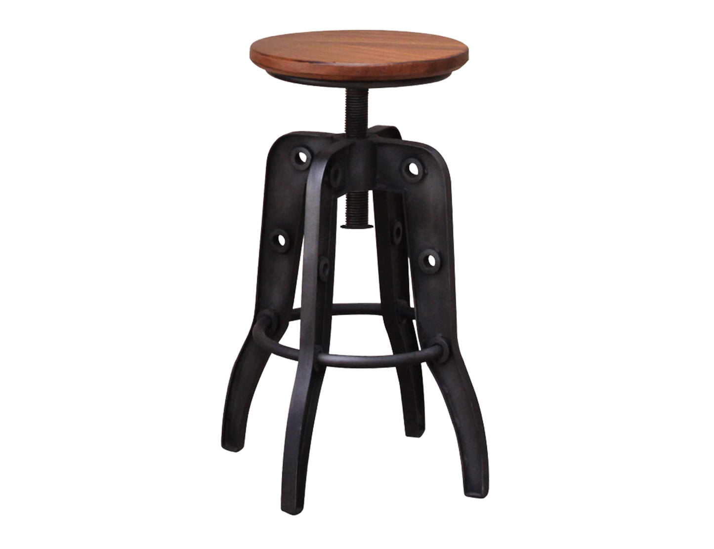Wooden Round Seat Adjustable 24-30" Swivel Iron Base Barstool - Cinnamon Brown