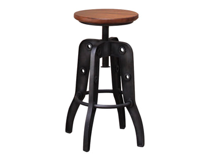 Wooden Round Seat Adjustable 24-30" Swivel Iron Base Barstool - Cinnamon Brown