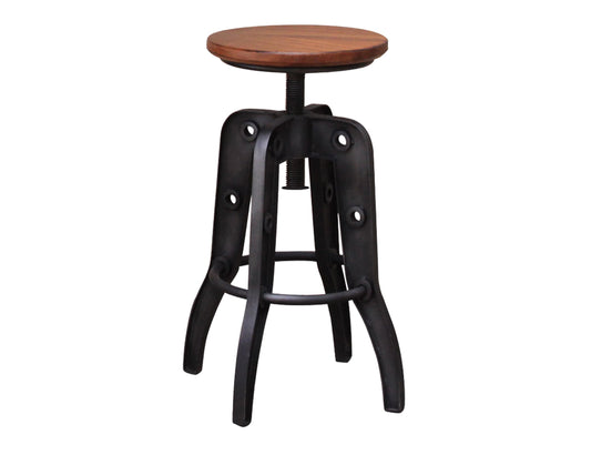 Wooden Round Seat Adjustable 24-30" Swivel Iron Base Barstool - Cinnamon Brown