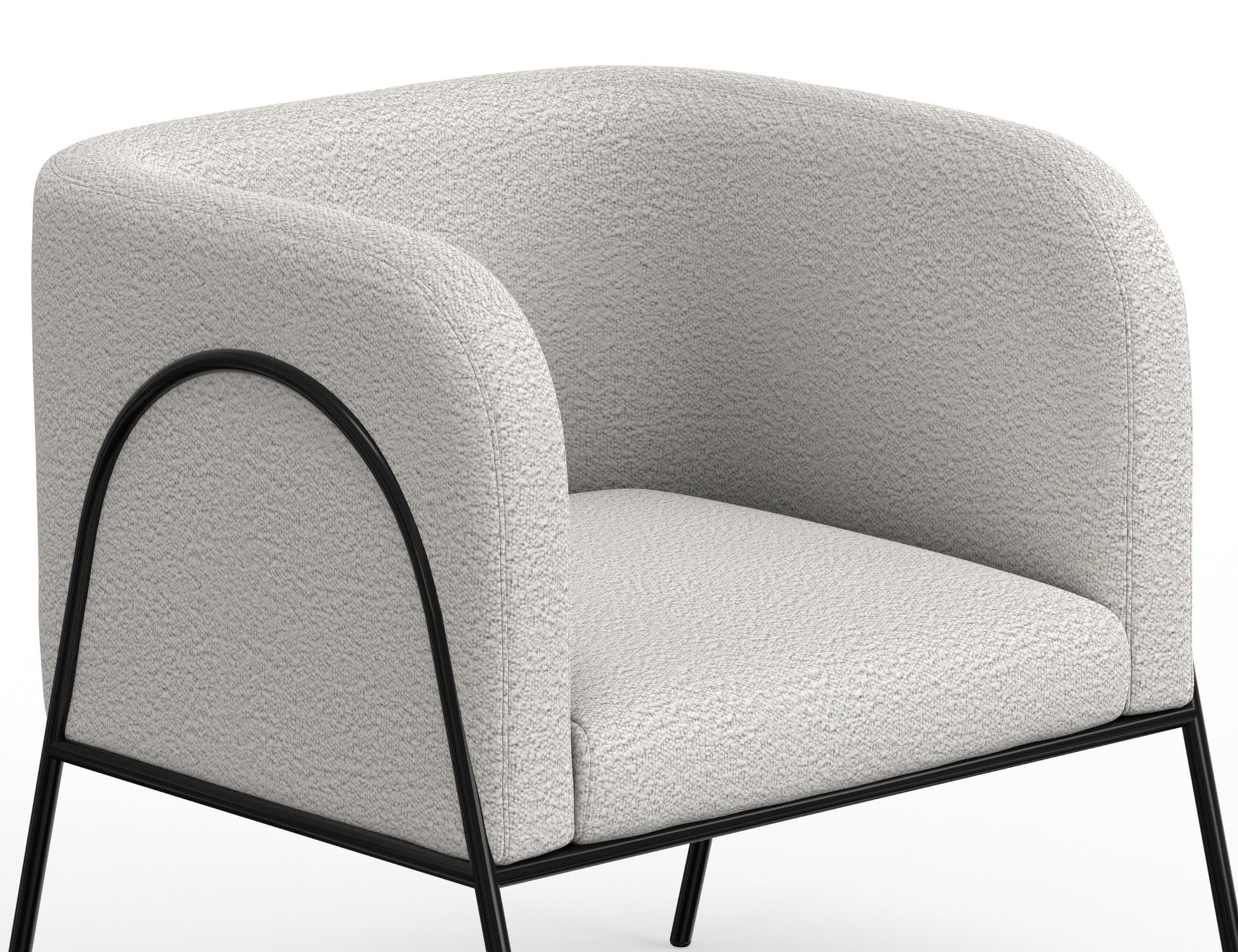 Wooden Frame & Metal Base, Armchair - Light Cream