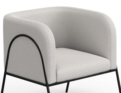 Wooden Frame & Metal Base, Armchair - Light Cream