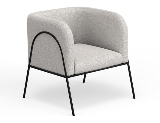 Wooden Frame & Metal Base, Armchair - Light Cream